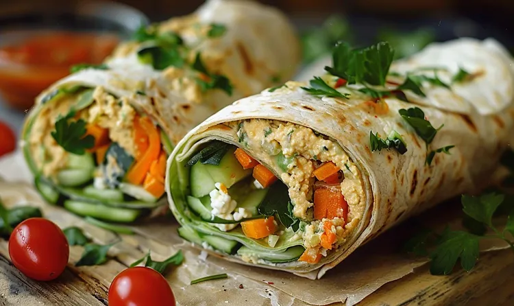 Tuna wrap with hummus and veggies