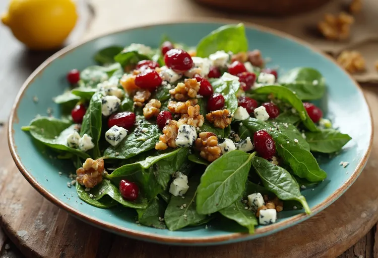 Spinach, cranberry, walnut and blue cheese salad