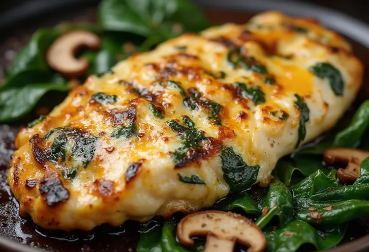 Spinach and mushroom smothered grilled chicken