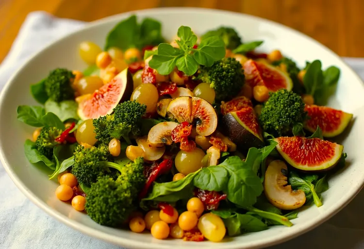 Lemon fig spinach & chickpea salad with mustard seeds