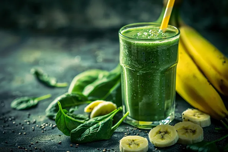 Spinach, peach, banana smoothie