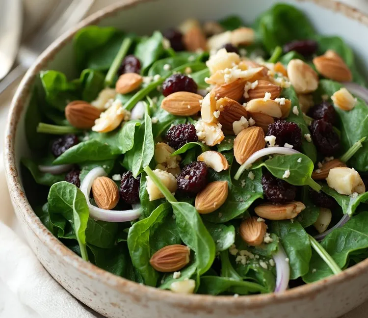Spinach, raisins and toasted almond salad