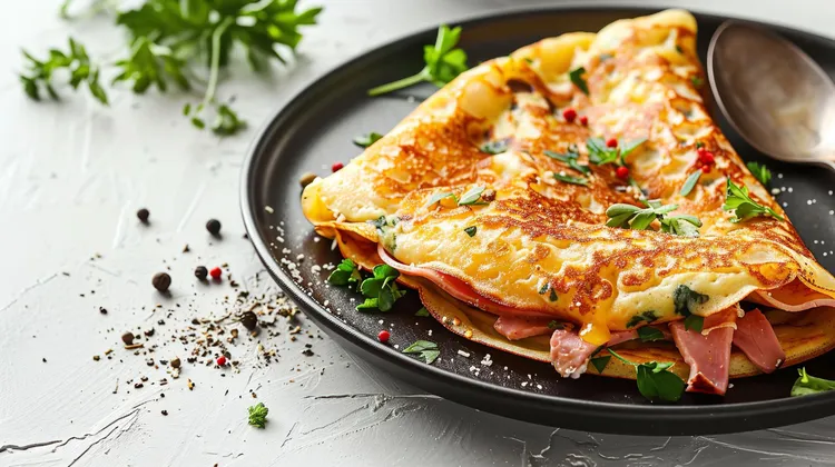 Crepes with bacon & mushroom ragu