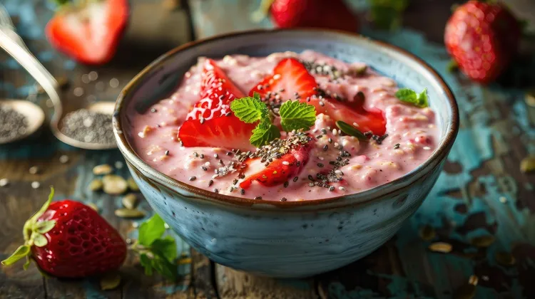 Strawberry cheesecake chia seed pudding delight