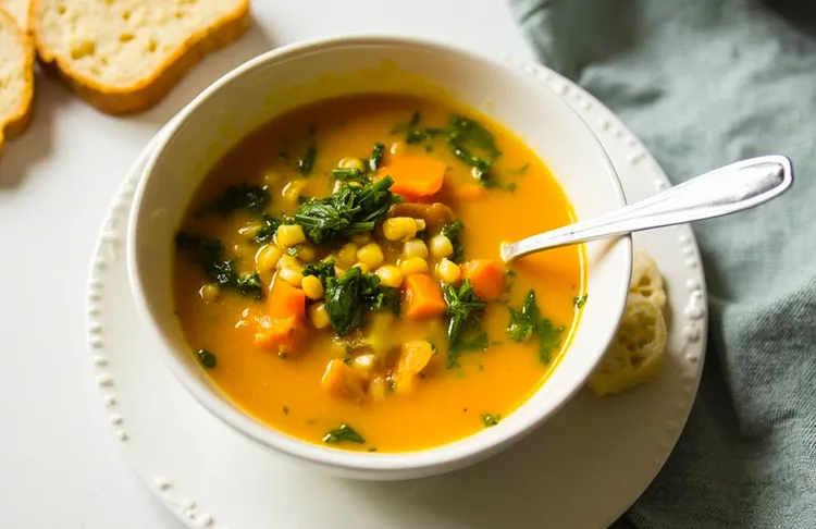 Sweet potato, kale & corn chowder