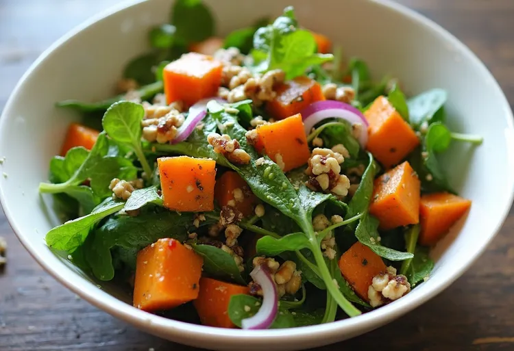 Sweet potato, walnut & chargrilled red onion salad