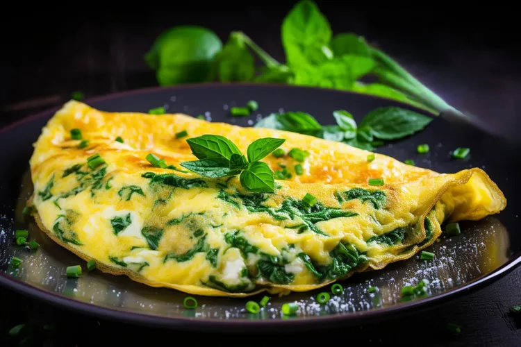 Thin green spinach and herb omelet