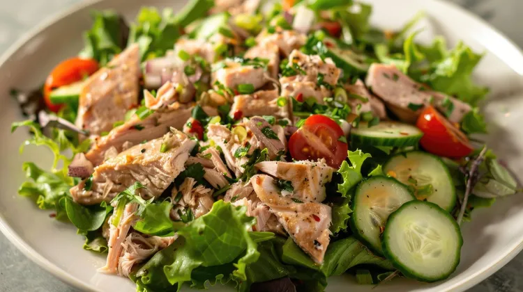 Tuna ranch garden salad with multi-grain bread