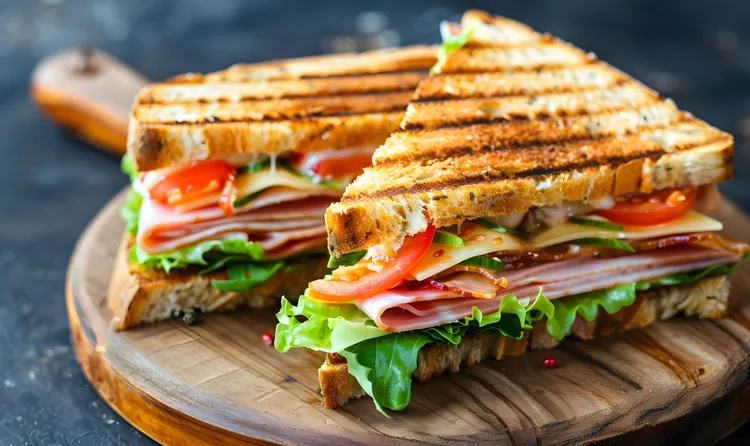 Turkey provolone sandwich with tomatoes and lettuce