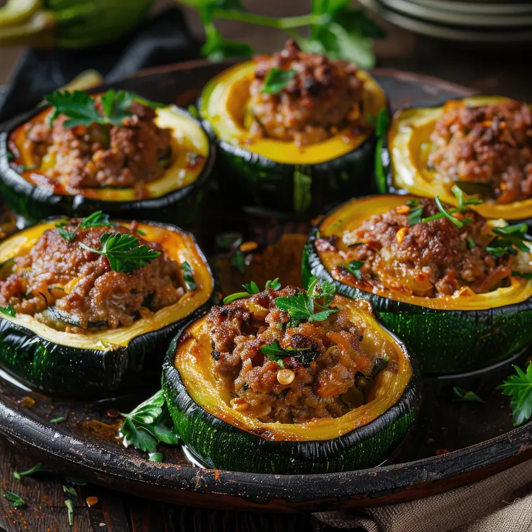 Turkey  ­stuffed acorn squash with roasted brussel sprouts