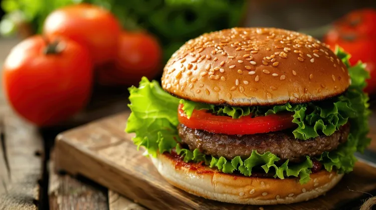 Zucchini turkey burgers with lettuce and tomato on a bun