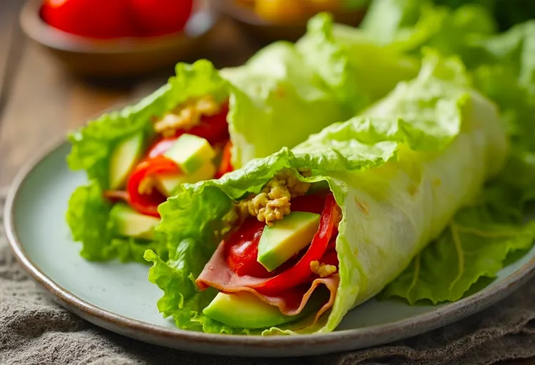 Turkey, goat cheese, avocado and walnut lettuce wraps