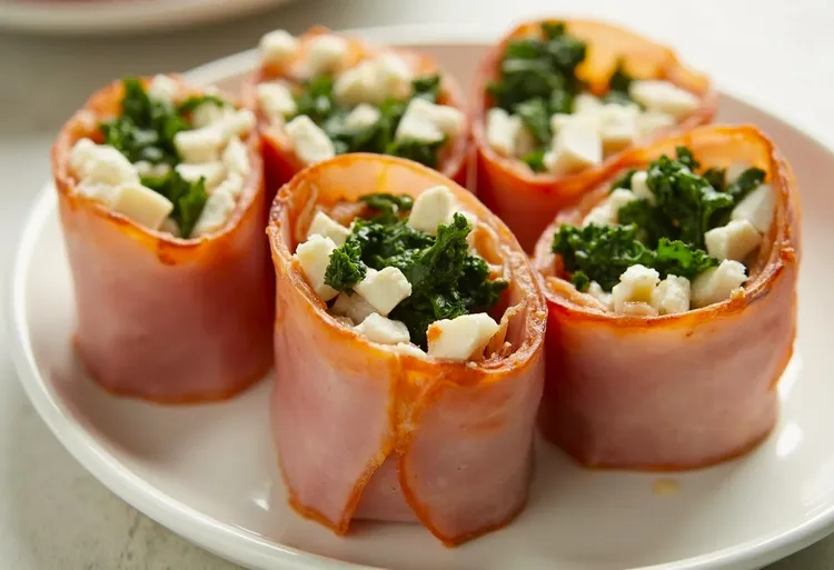 Turkey, kale and goat cheese roll-ups with lettuce