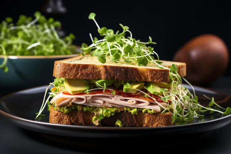 Turkey, provolone and sprout sandwich