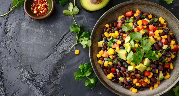 Fresh and fruity two bean salad with avocado and red pepper