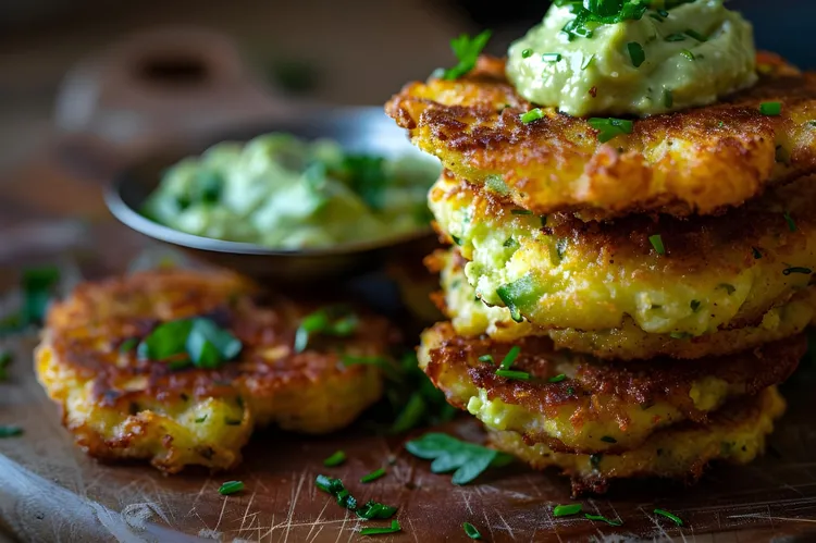 Vegan chickpea cakes with avocado