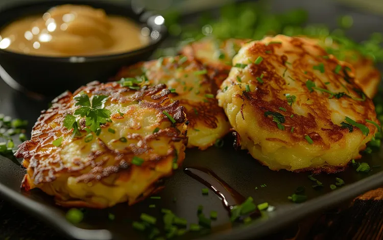 Vegan potato cakes stuffed with mushroom and dill filling