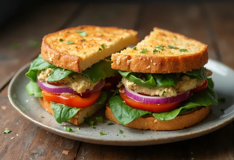 Veggie hummus sandwich with peppers, onion and spinach