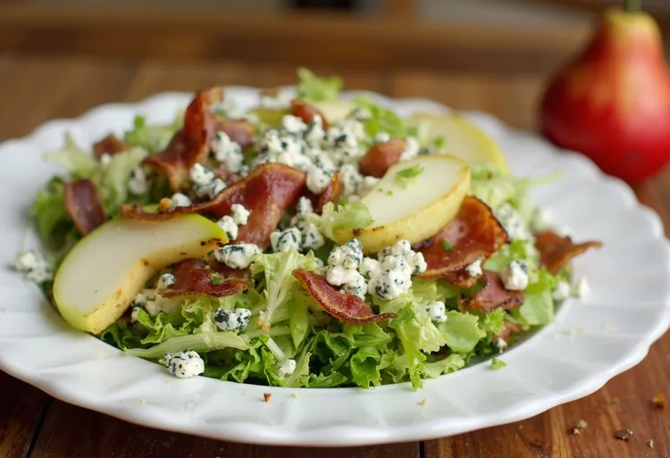 Bacon, pear and blue cheese warm salad
