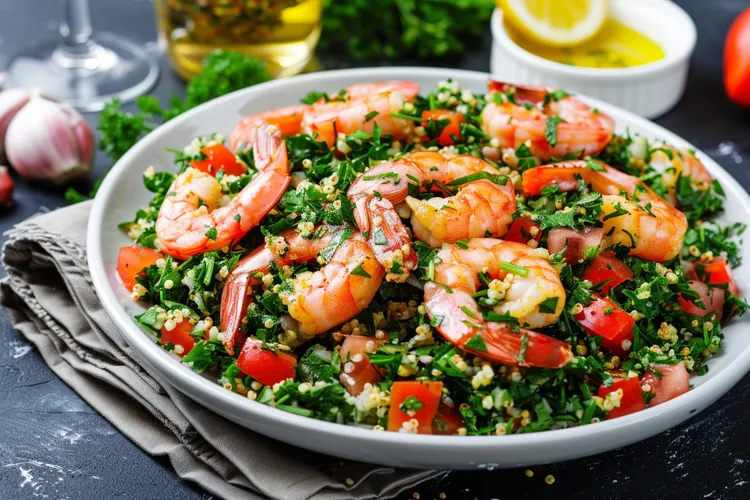 Watercress tabbouleh with shrimps