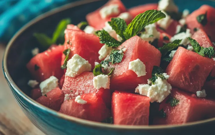Watermelon, feta and mint salad