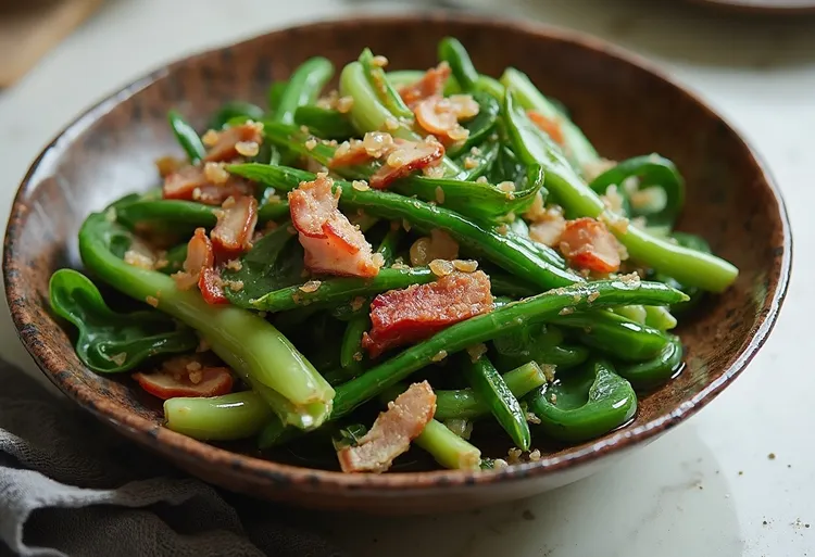 Wombok with bacon & green beans