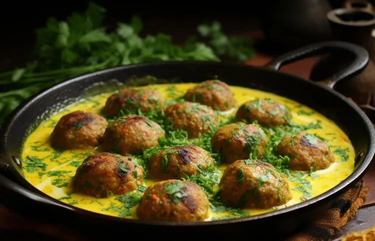 Yellow curry meatballs and kale