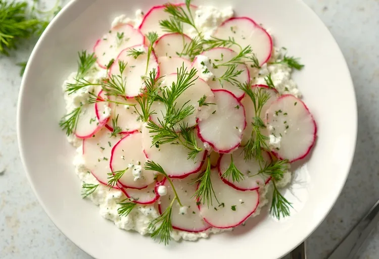 Yogurt radish salad with dill and seasonings