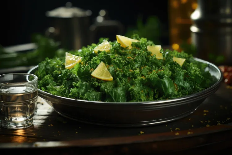Honey kale salad with lemon, mustard and red pepper