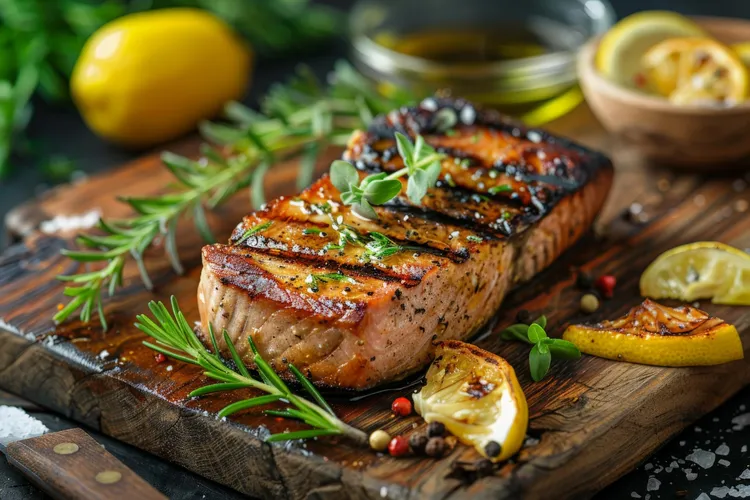 Lemon-garlic broiled tuna steaks in 2 minutes