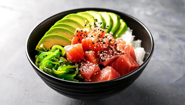 Ahi shoyu poke bowl with sesame butter