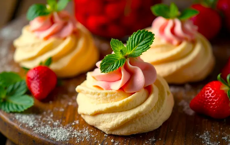 Almond meringues with strawberry cream