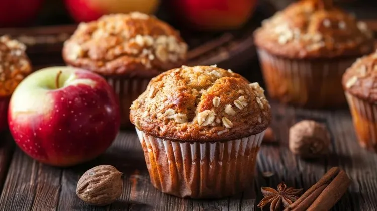 Apple, cheddar and oat muffins