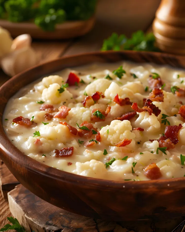 Bacon cheddar cauliflower chowder