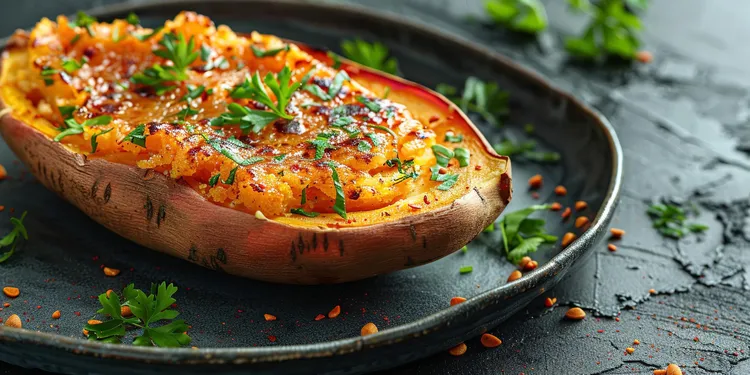 Baked sweet potatoes with scallions and cilantro