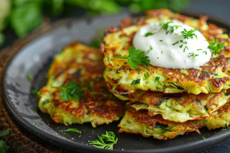 Baked zucchini fritters with goat cheese