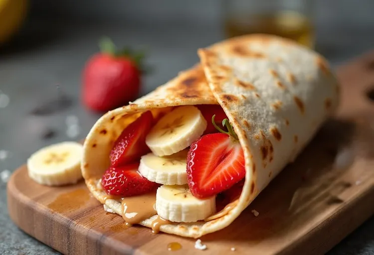 Banana and strawberry almond butter wrap