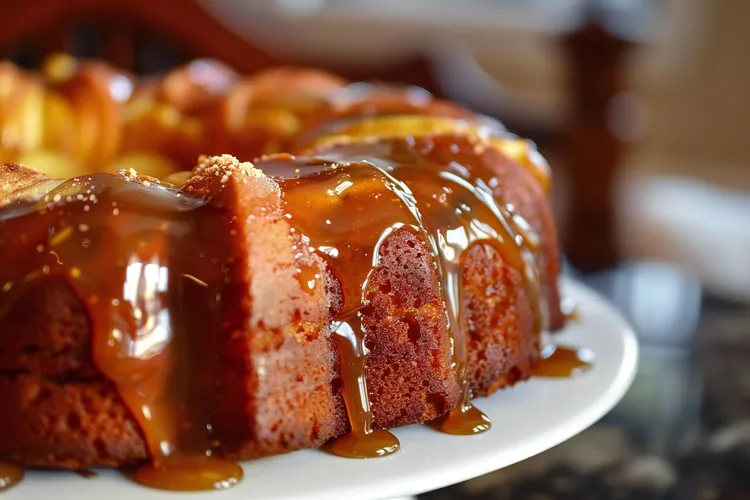 Banana date cake with caramel sauce