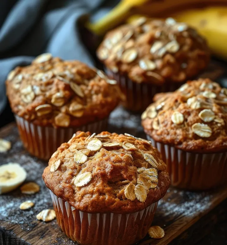 Banana oat peanut butter muffins with a sweet kick