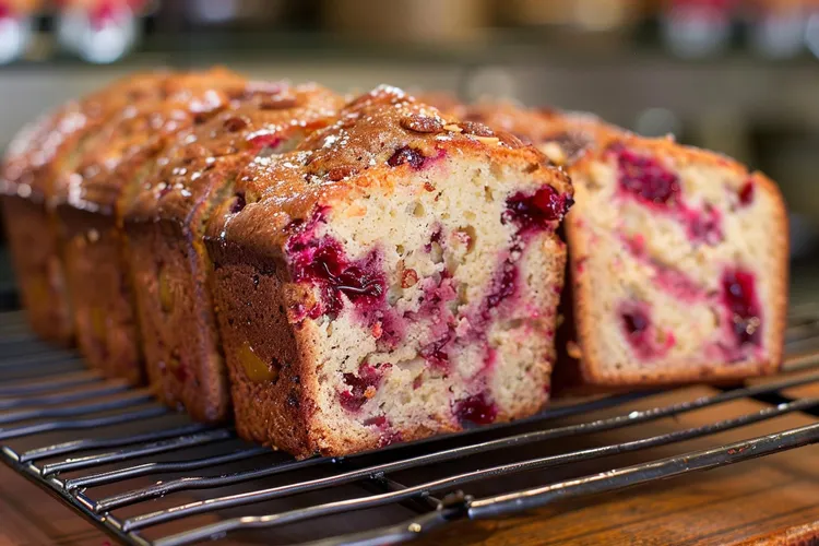 Banana, raspberry and macadamia bread