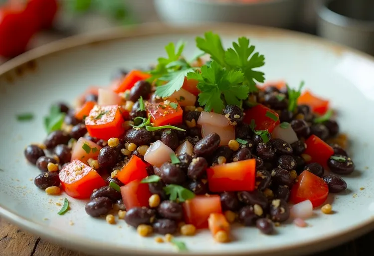 Black bean lentil salad with cumin lime dressing