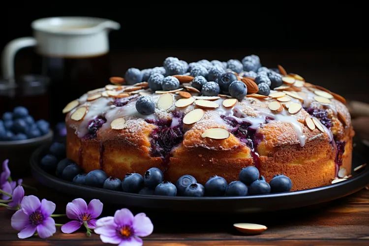 Blueberry almond cake with orange syrup