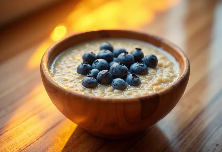 Blueberry cinnamon quinoa breakfast bowl