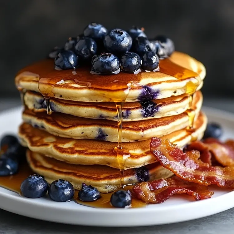 Blueberry pancakes with bacon