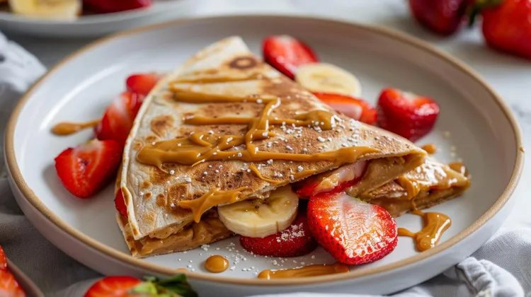 Peanut butter, banana and strawberry breakfast quesadilla