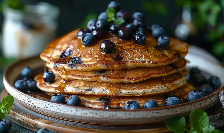 Coconut-blueberry buckwheat banana pancakes
