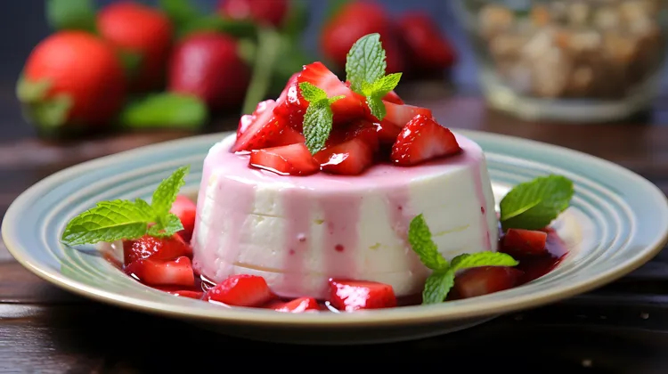 Yoghurt panna cotta with black pepper strawberries