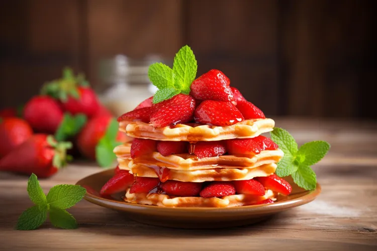 Buttermilk pancakes with glazed strawberries