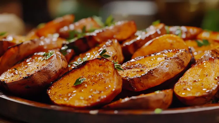 Maple-glazed candied sweet potatoes
