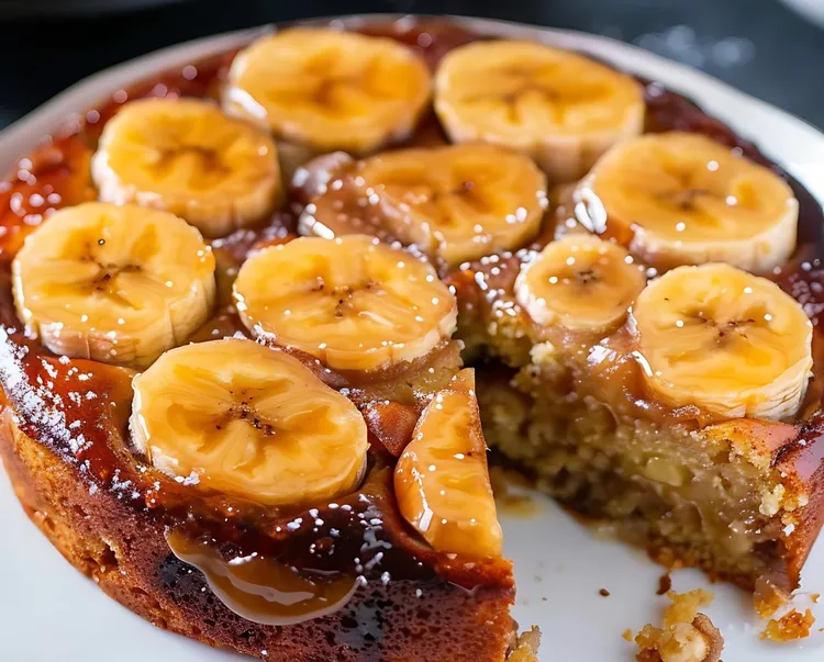 Caramelised banana upside-down pudding